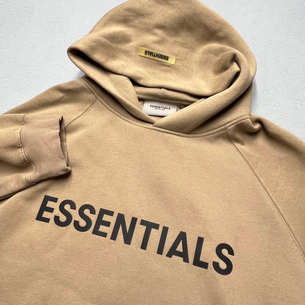 Fear of God Essentials Hoodie Mens XL Tan Harvest Logo Pullover Streetwear FOG